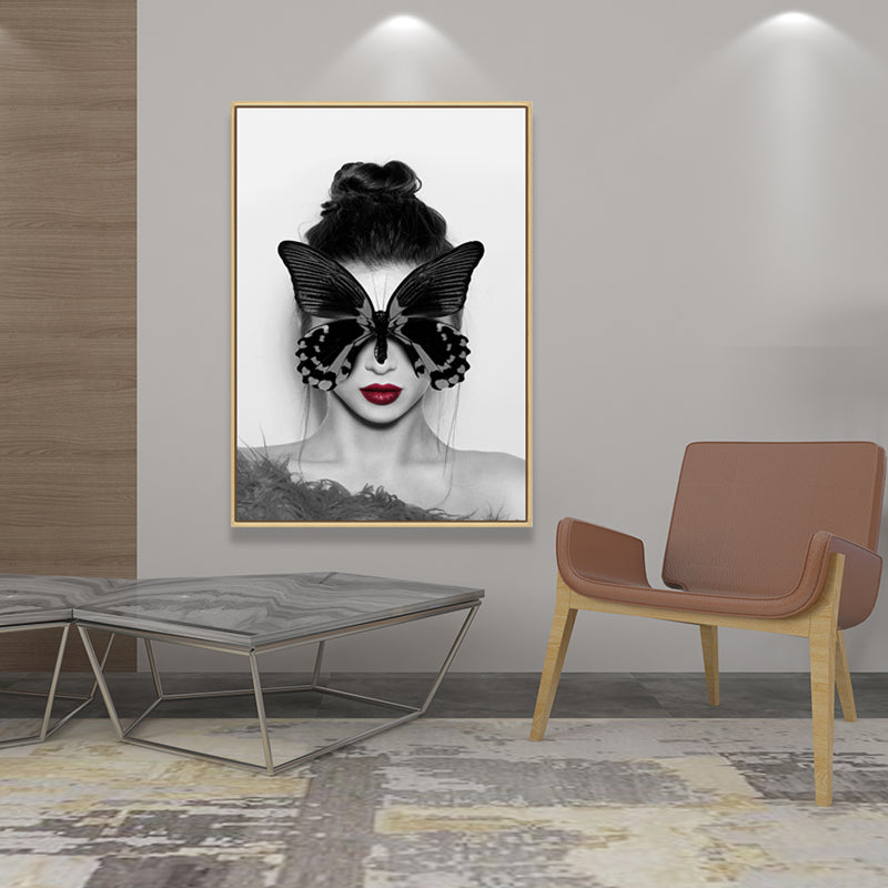 Brehn | Stijlvolle vrouw met masker canvas voor meisjeskamer, lichte kleur, gestructureerd oppervlak