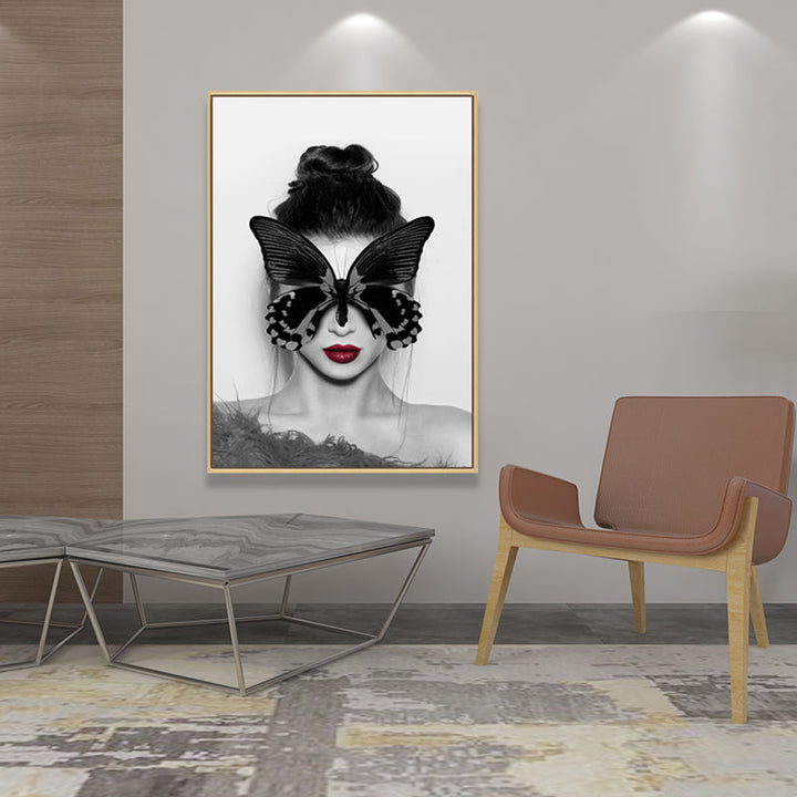 Brehn | Stijlvolle vrouw met masker canvas voor meisjeskamer, lichte kleur, gestructureerd oppervlak