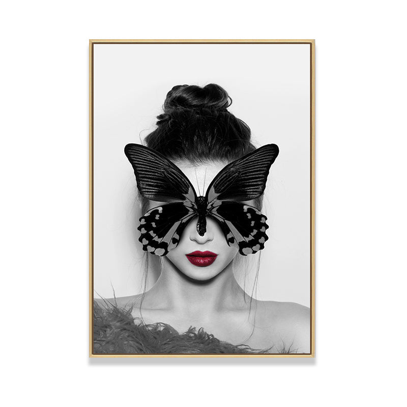 Brehn | Stijlvolle vrouw met masker canvas voor meisjeskamer, lichte kleur, gestructureerd oppervlak