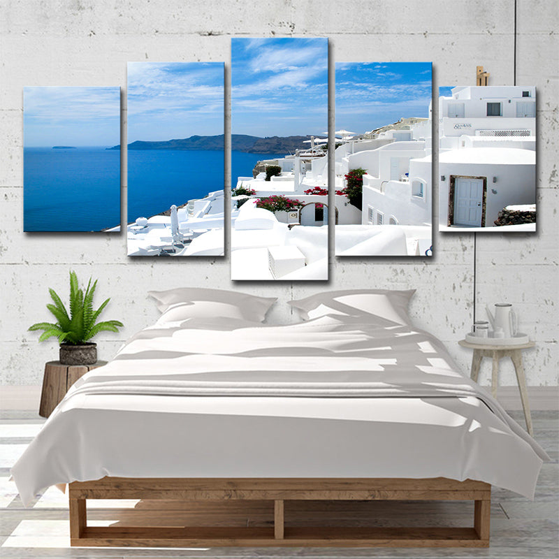 Brehn | Global Inspired Seascape Wandkunst Weiß und Blau Santorini Insel Leinwanddruck für Schlafzimmer