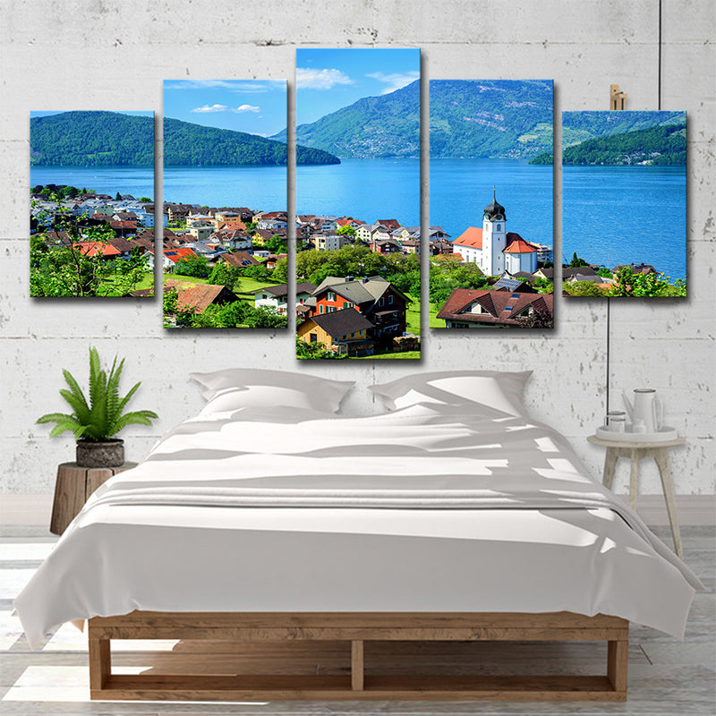 Brehn | Lake Lucerne Landschaft Wandkunst Mehrteilig Global Inspirierte Schlafzimmer Leinwanddruck in Blau