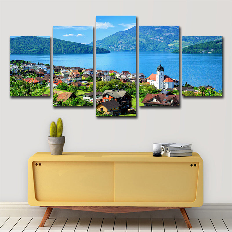 Brehn | Lake Lucerne Landschaft Wandkunst Mehrteilig Global Inspirierte Schlafzimmer Leinwanddruck in Blau