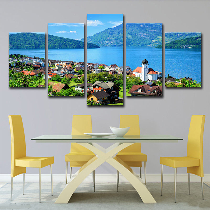 Brehn | Lake Lucerne Landschaft Wandkunst Mehrteilig Global Inspirierte Schlafzimmer Leinwanddruck in Blau