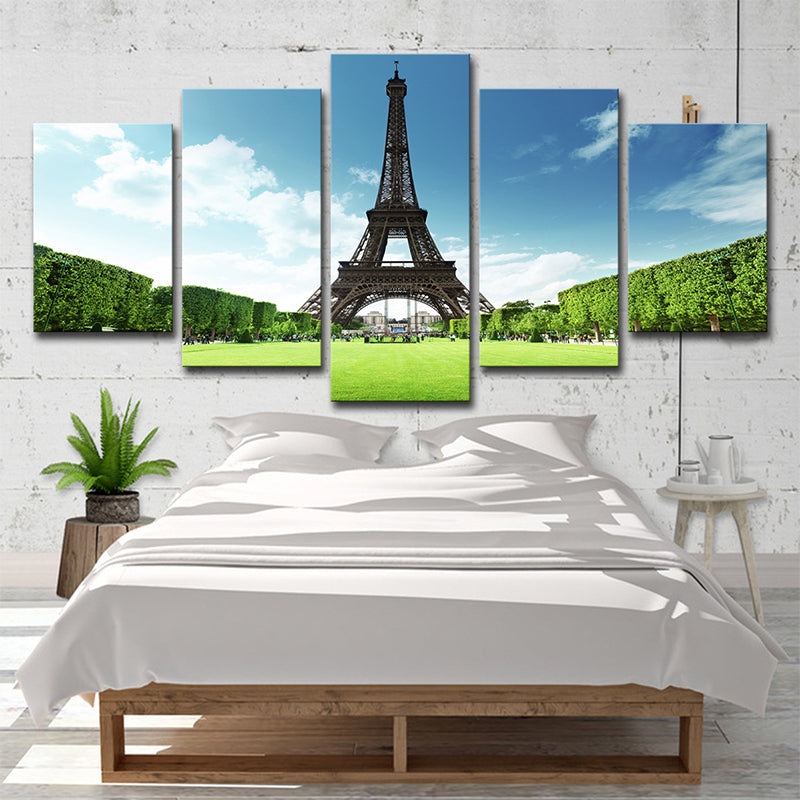Brehn | Leinwand Mehrteilige Kunstdruck Global Inspiriert Vorderansicht des Eiffelturms und Grasland Wanddekoration