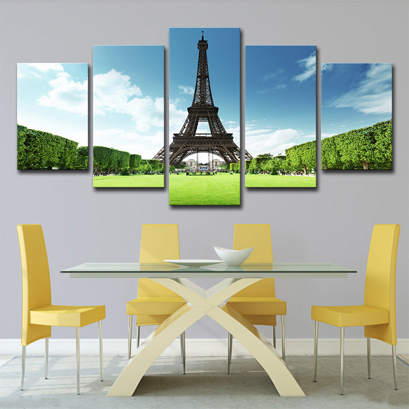 Brehn | Leinwand Mehrteilige Kunstdruck Global Inspiriert Vorderansicht des Eiffelturms und Grasland Wanddekoration