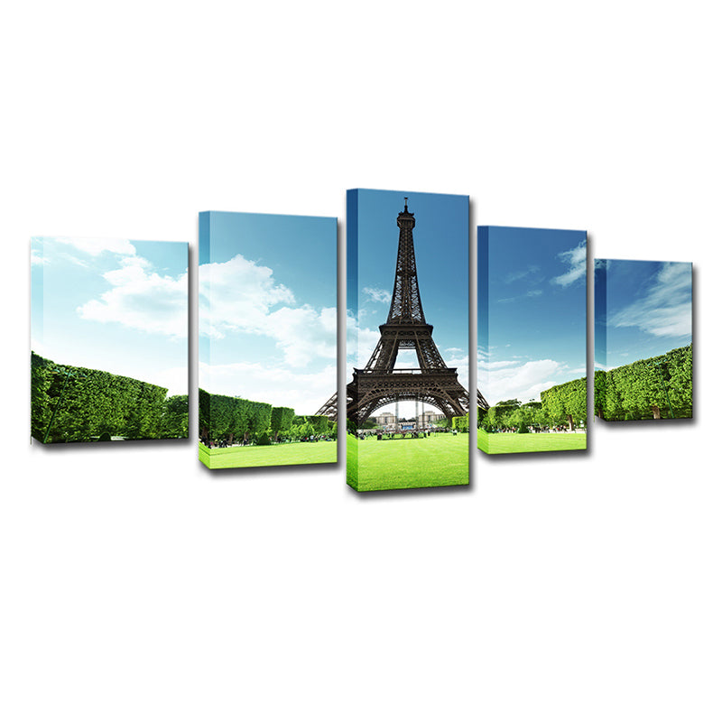Brehn | Leinwand Mehrteilige Kunstdruck Global Inspiriert Vorderansicht des Eiffelturms und Grasland Wanddekoration