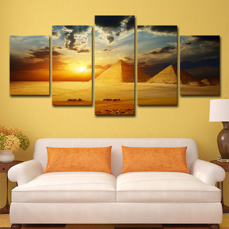 Brehn | Gold Sunset Ägypten Pyramiden Leinwand Landmark Global Inspiriert Mehrteilig Wandkunst Druck