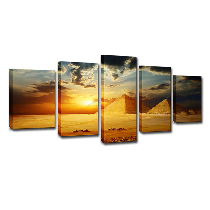 Brehn | Gold Sunset Ägypten Pyramiden Leinwand Landmark Global Inspiriert Mehrteilig Wandkunst Druck