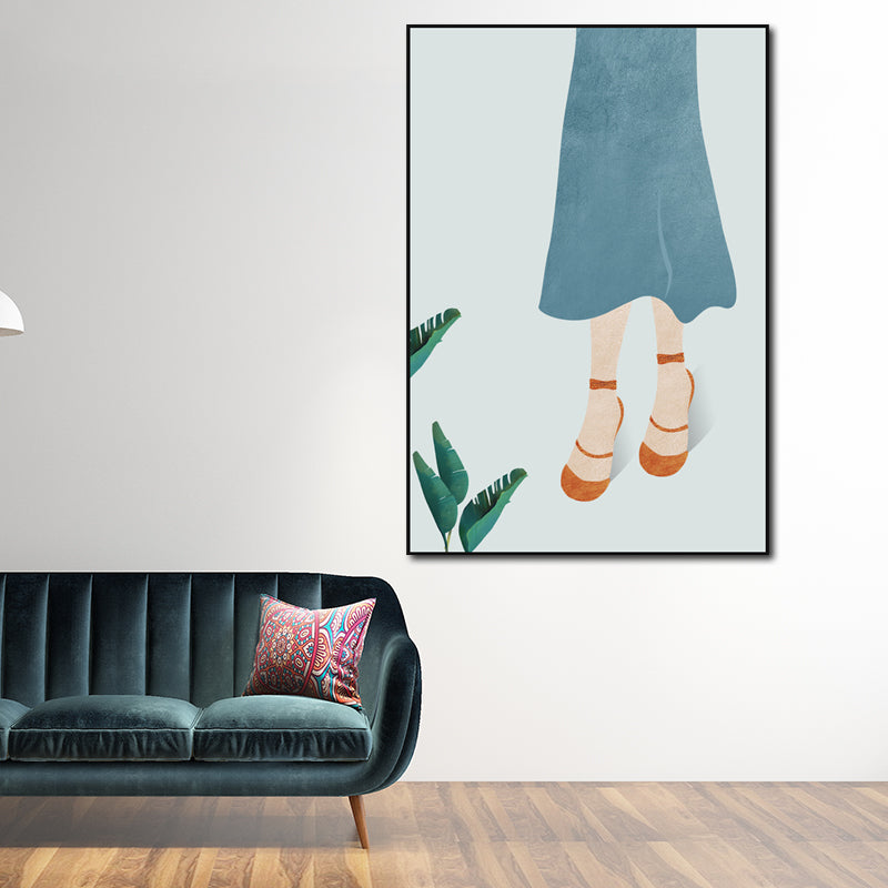 Brehn | Gelbes Nordisches Stil Leinwand Kunst Frau mit weitem Hut Wanddekoration für Mädchen Schlafzimmer