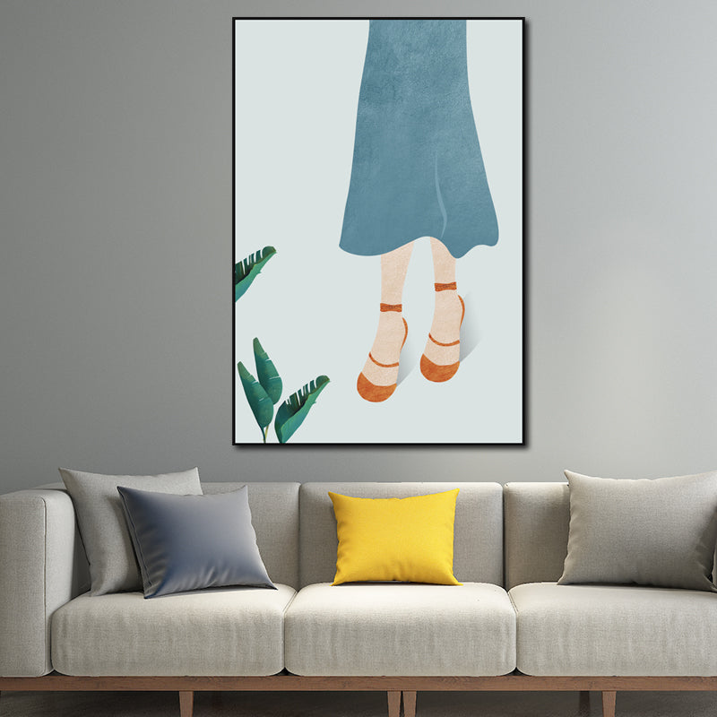 Brehn | Gelbes Nordisches Stil Leinwand Kunst Frau mit weitem Hut Wanddekoration für Mädchen Schlafzimmer