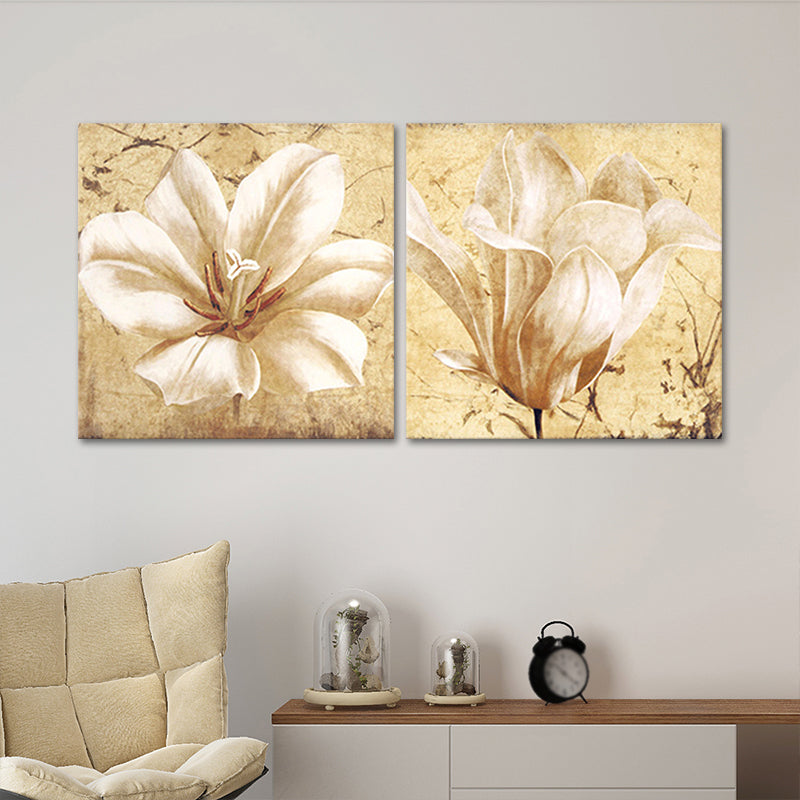 Brehn | Gelbes Blumenmalerei-Leinwanddruck Stillleben Modernes Wandkunst-Set für das Wohnzimmer