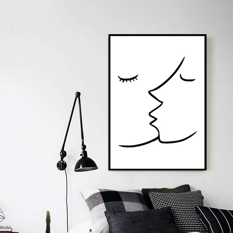 Brehn | Textured Two Kissing Characters Painting Skandinavischer Stil Leinwand Wandkunst Druck