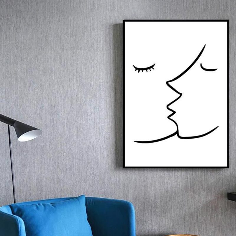 Brehn | Textured Two Kissing Characters Painting Skandinavischer Stil Leinwand Wandkunst Druck