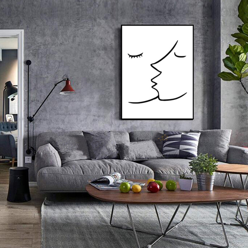Brehn | Textured Two Kissing Characters Painting Skandinavischer Stil Leinwand Wandkunst Druck