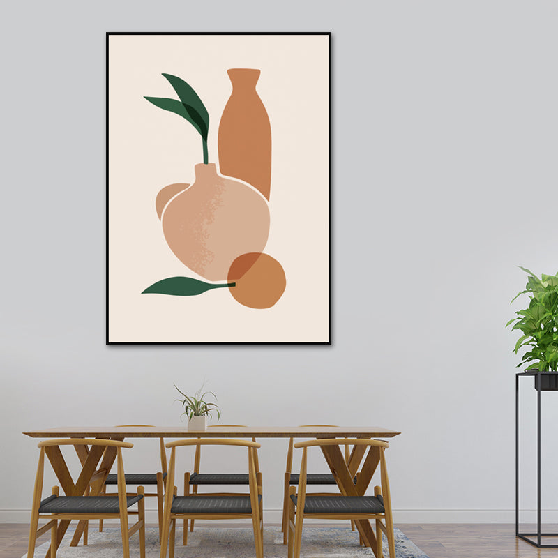 Brehn | Illustration Still Life Topf Leinwandkunst für das Wohnzimmer, Orange und Weiß, Texturiert
