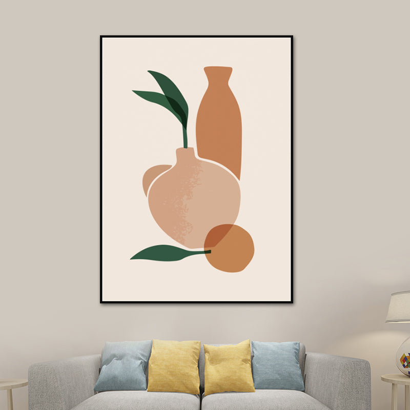 Brehn | Illustration Still Life Topf Leinwandkunst für das Wohnzimmer, Orange und Weiß, Texturiert