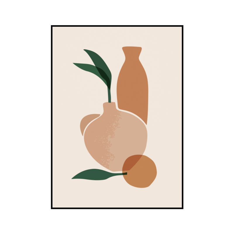 Brehn | Illustration Still Life Topf Leinwandkunst für das Wohnzimmer, Orange und Weiß, Texturiert