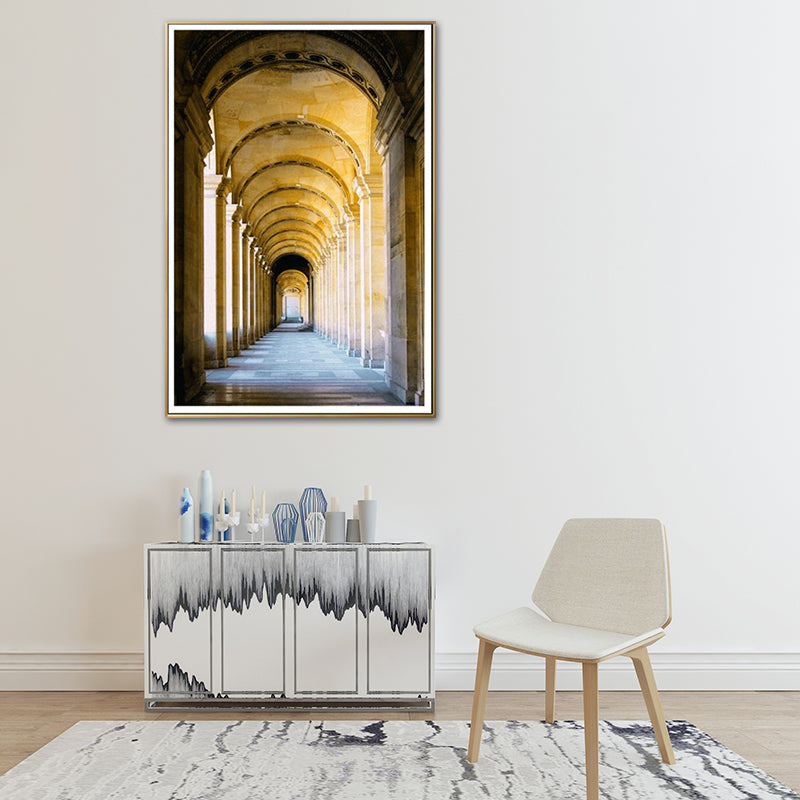 Brehn | Gelbes Bogen Flur Wanddekoration Architektur Moderner Stil Texturiertes Leinwand Kunstwerk für Zuhause