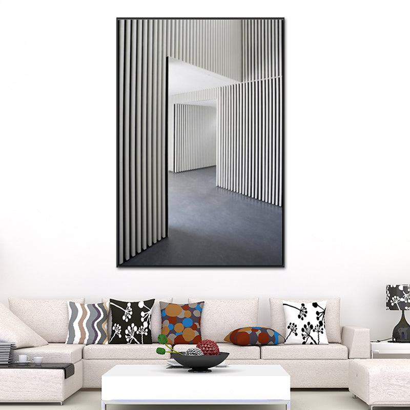 Brehn | Grau Gestreift Architektur Canvas Texturiert Industrieller Stil Wohnzimmer Wandkunst