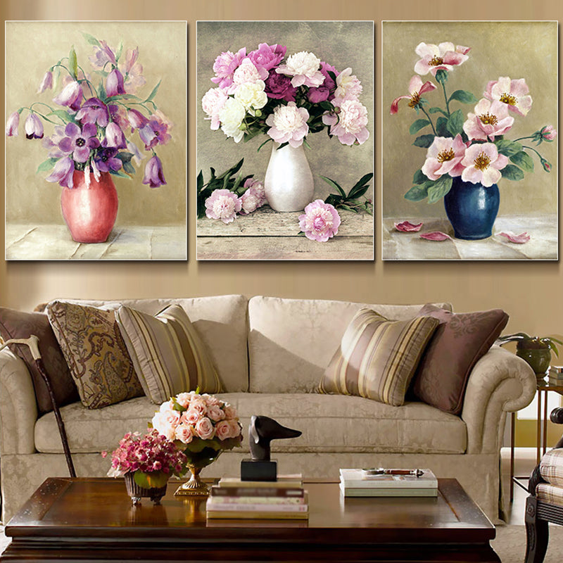 Brehn | Blumen und Vase Malerei Leinwand Modernismus Texturierte Wandkunst in Heller Farbe