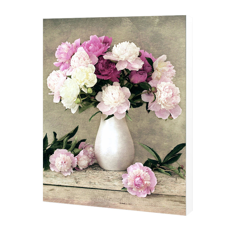 Brehn | Blumen und Vase Malerei Leinwand Modernismus Texturierte Wandkunst in Heller Farbe