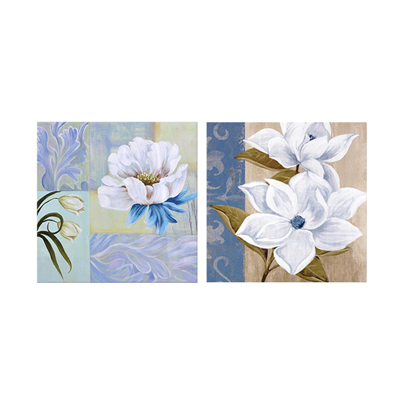 Brehn | Blumenblüte Malerei Leinwand Blau und Weiß Modernistische Wandkunst Set für Hausinterieur