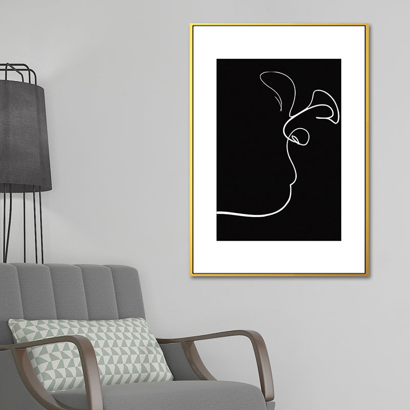 Brehn | Schwarze Figuren-Porträt-Leinwand Bleistift Nordic Stil Texturiertes Wandkunst-Druck für Spielzimmer