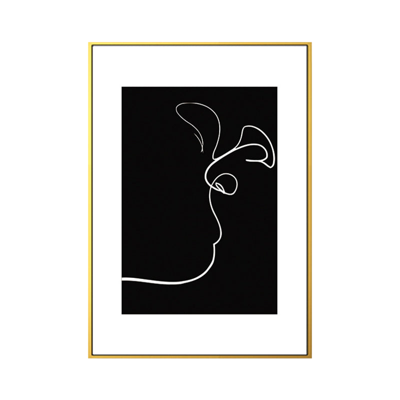 Brehn | Schwarze Figuren-Porträt-Leinwand Bleistift Nordic Stil Texturiertes Wandkunst-Druck für Spielzimmer