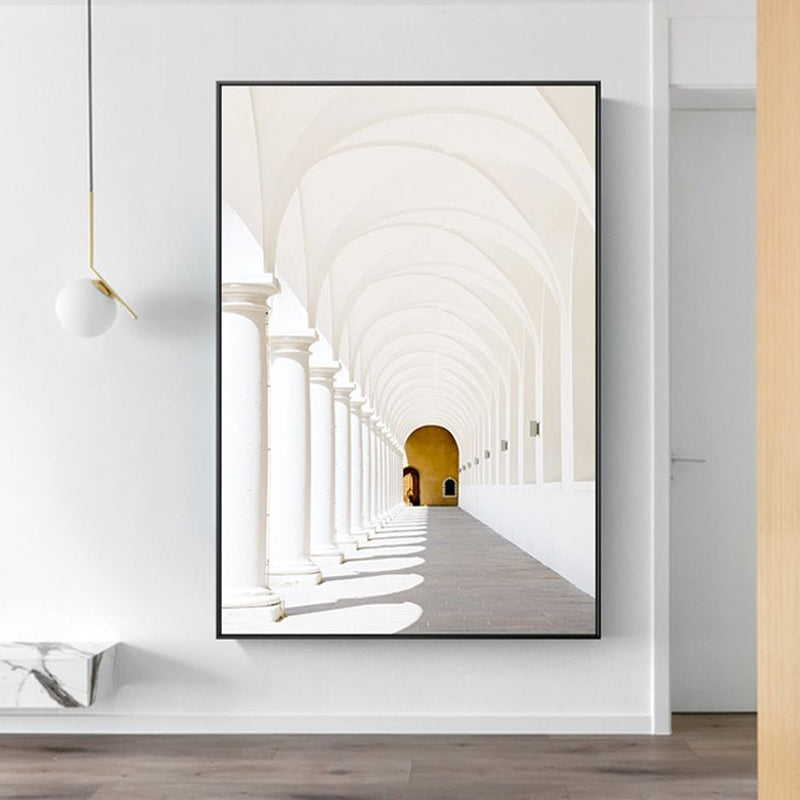 Brehn | Minimalismus Haus Innenarchitektur Bogen Leinwand Weiße Texturierte Wandkunst für das Familienzimmer