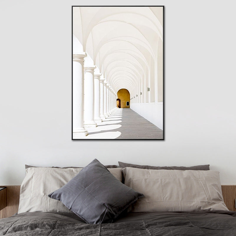 Brehn | Minimalismus Haus Innenarchitektur Bogen Leinwand Weiße Texturierte Wandkunst für das Familienzimmer