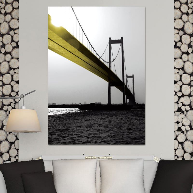 Brehn | Nostalgische Viadukt Leinwand Wandkunst Gelb und Grau Schlafzimmer Wanddekoration, Texturierte Oberfläche