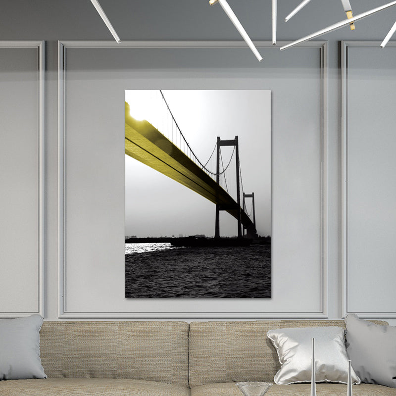 Brehn | Nostalgische Viadukt Leinwand Wandkunst Gelb und Grau Schlafzimmer Wanddekoration, Texturierte Oberfläche