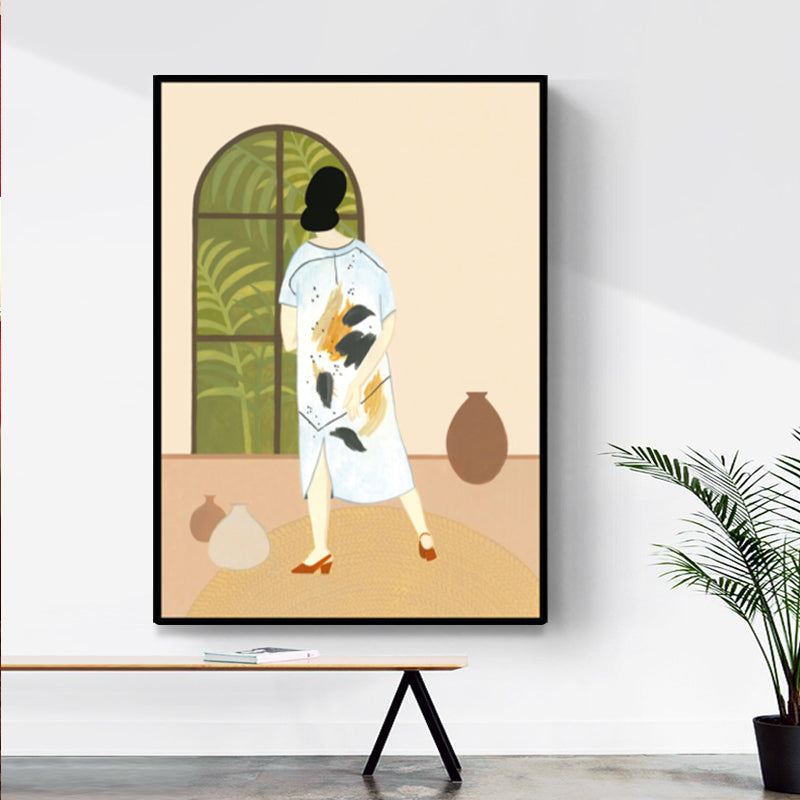 Brehn | Stylische Hausfrau Wandkunst für das Wohnzimmer Mode Leinwanddruck in Pastellfarbe