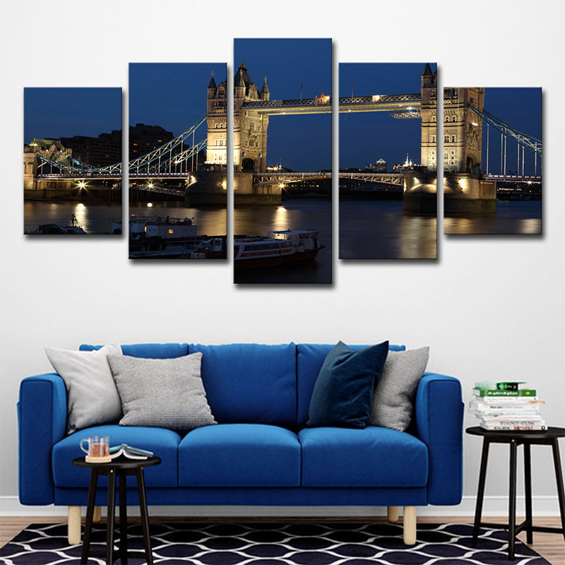 Brehn | Nacht London Tower Bridge Leinwand Blau Global Inspiriert Wandkunst Dekor für Wohnzimmer