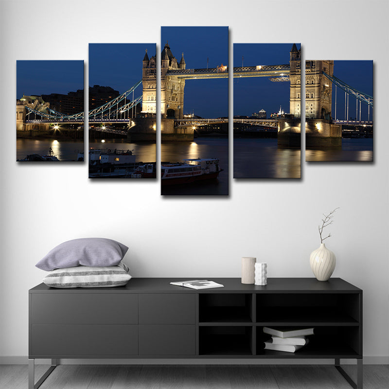 Brehn | Nacht London Tower Bridge Leinwand Blau Global Inspiriert Wandkunst Dekor für Wohnzimmer