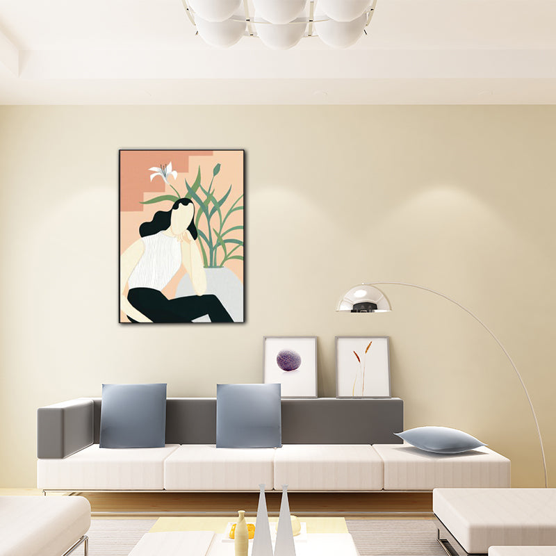 Brehn | Modern Girl Portrait Painting Lichtfarbe Schlafzimmer Wandkunst, Texturierte Oberfläche