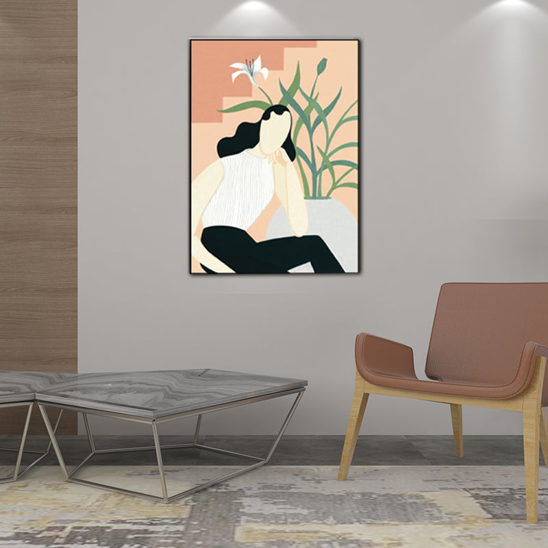 Brehn | Modern Girl Portrait Painting Lichtfarbe Schlafzimmer Wandkunst, Texturierte Oberfläche
