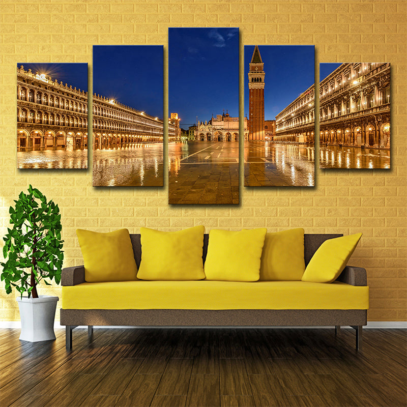 Brehn | Piazza San Marco Nacht Leinwanddruck Global Inspiriertes Mehrteiliges Wandkunstdekor in Gold