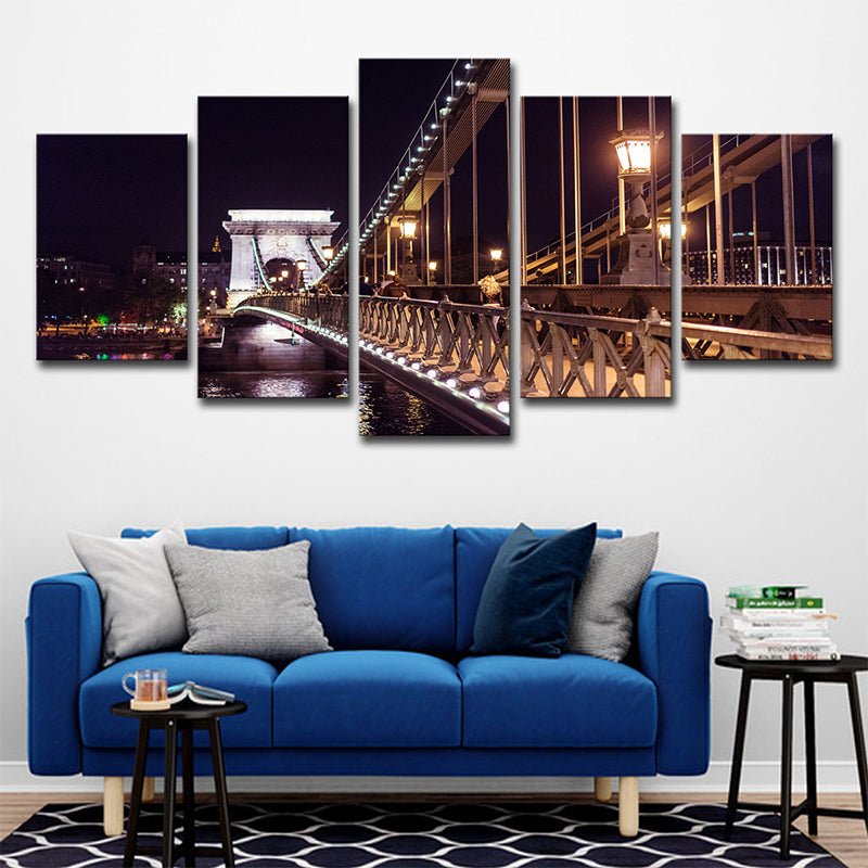 Brehn | Schwarze Szechenyi Kettenbrücke Leinwandkunst Nachtszene Moderne Mehrteilige Wanddekoration