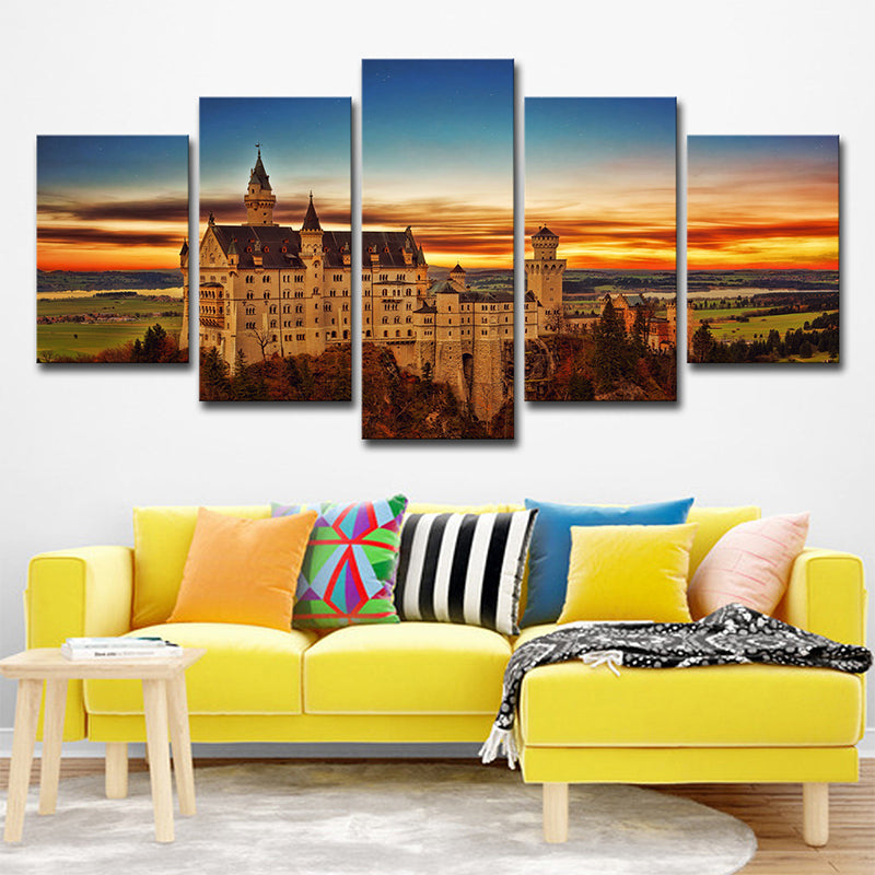 Brehn | Schwanstein Castle Sunset Landschaft Kunst Druck Global Inspirierte Leinwand Wanddekoration in Orange