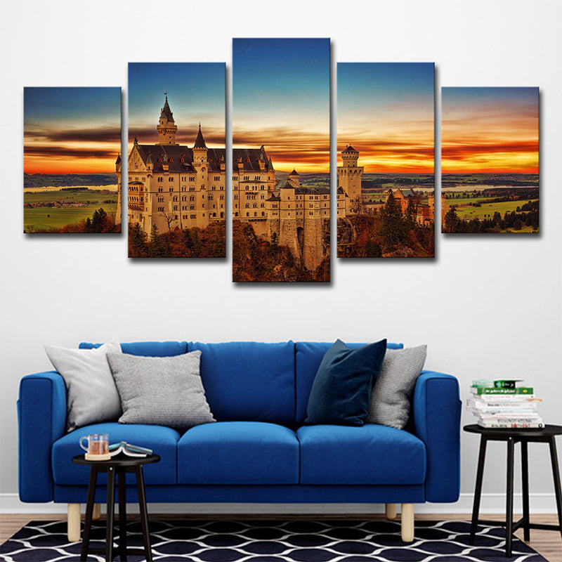 Brehn | Schwanstein Castle Sunset Landschaft Kunst Druck Global Inspirierte Leinwand Wanddekoration in Orange