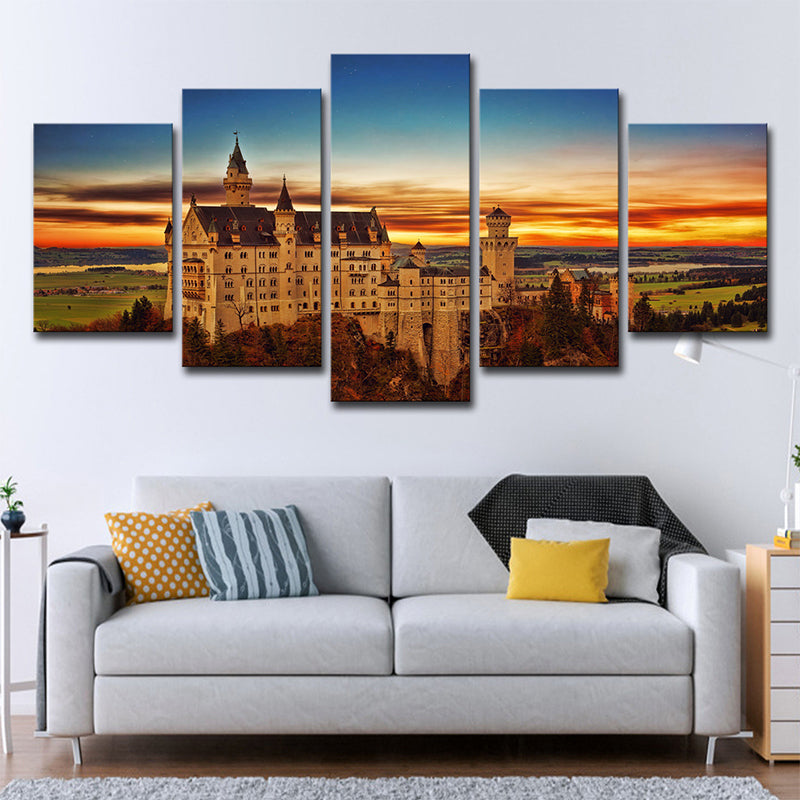 Brehn | Schwanstein Castle Sunset Landschaft Kunst Druck Global Inspirierte Leinwand Wanddekoration in Orange