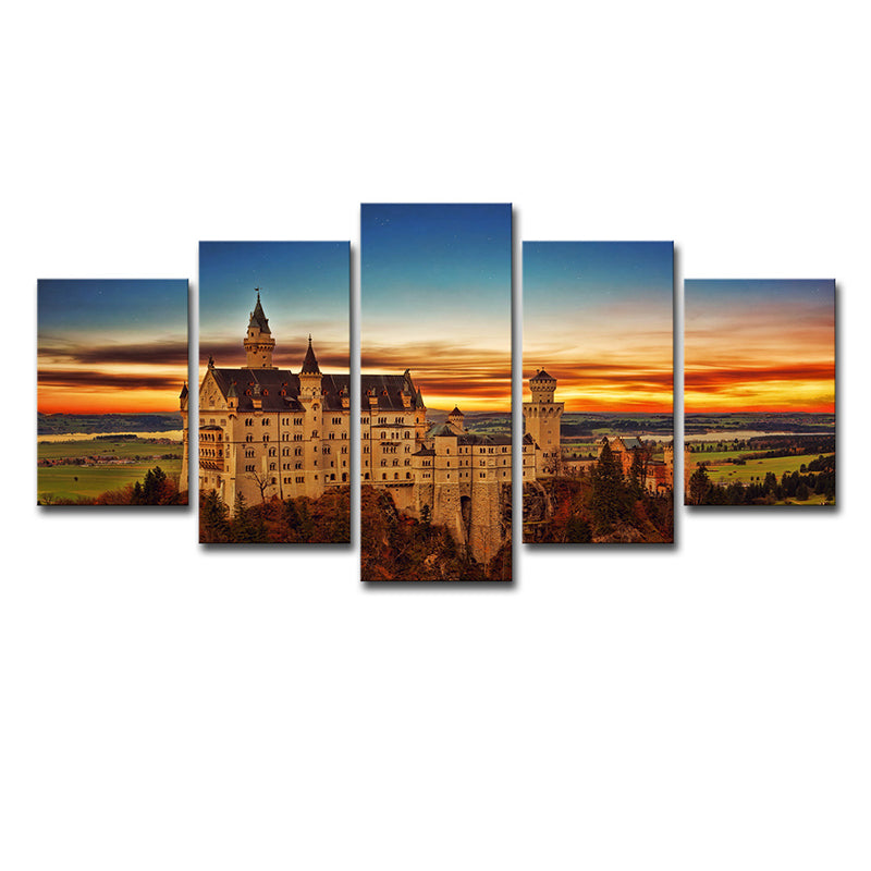 Brehn | Schwanstein Castle Sunset Landschaft Kunst Druck Global Inspirierte Leinwand Wanddekoration in Orange