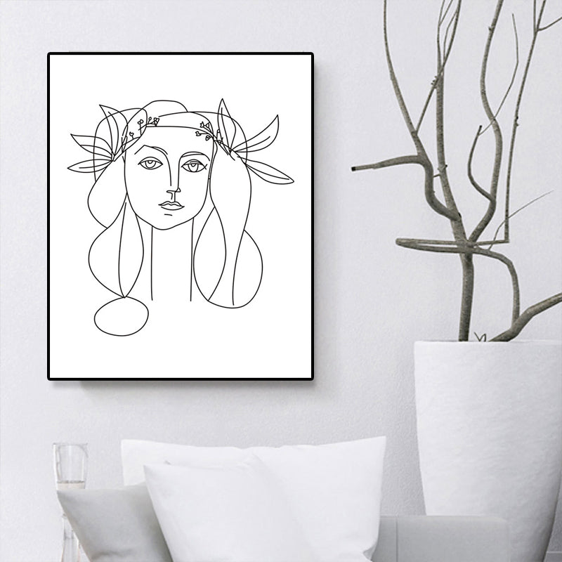 Brehn | Leinwand Texturiertes Gemälde Nordic Style Bleistift Mädchen Portrait Wandkunst, Mehrere Größen