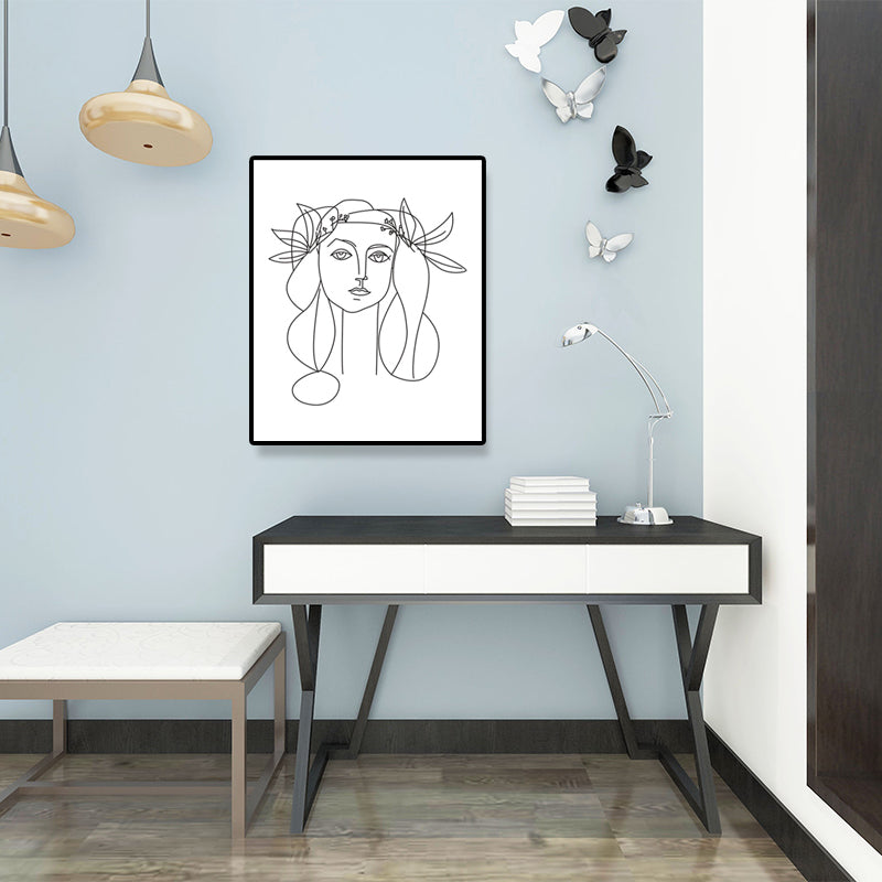 Brehn | Leinwand Texturiertes Gemälde Nordic Style Bleistift Mädchen Portrait Wandkunst, Mehrere Größen