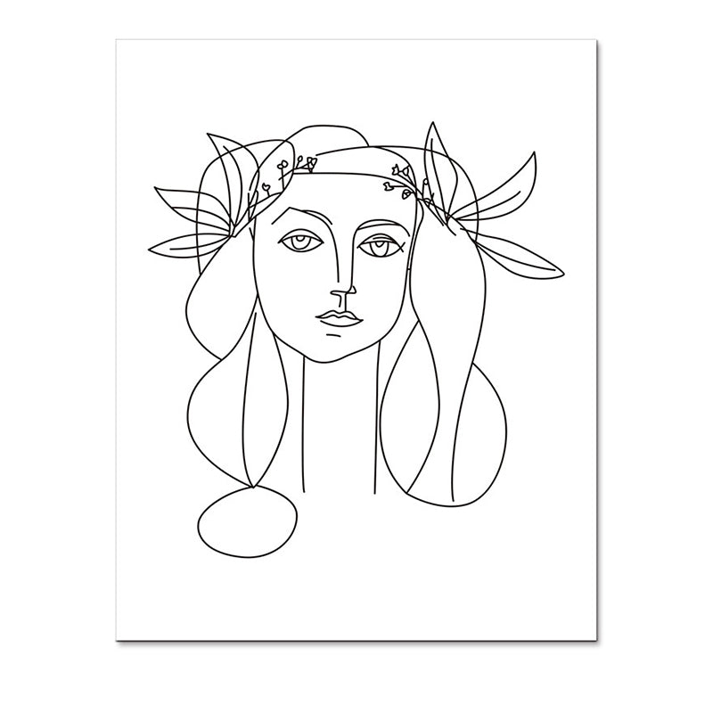 Brehn | Leinwand Texturiertes Gemälde Nordic Style Bleistift Mädchen Portrait Wandkunst, Mehrere Größen