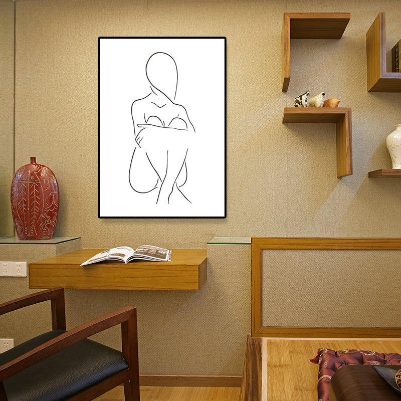Brehn | Leinwand Texturiertes Gemälde Nordic Style Bleistift Mädchen Portrait Wandkunst, Mehrere Größen