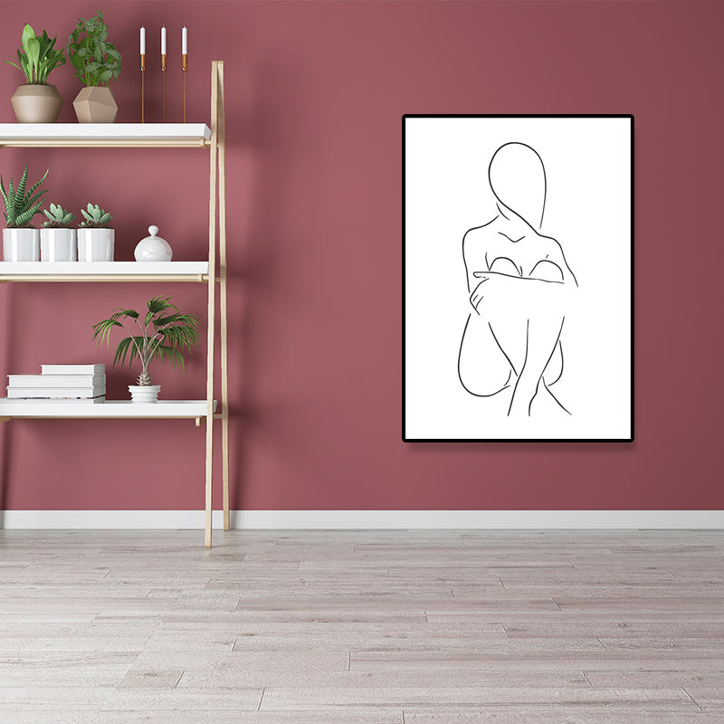 Brehn | Leinwand Texturiertes Gemälde Nordic Style Bleistift Mädchen Portrait Wandkunst, Mehrere Größen