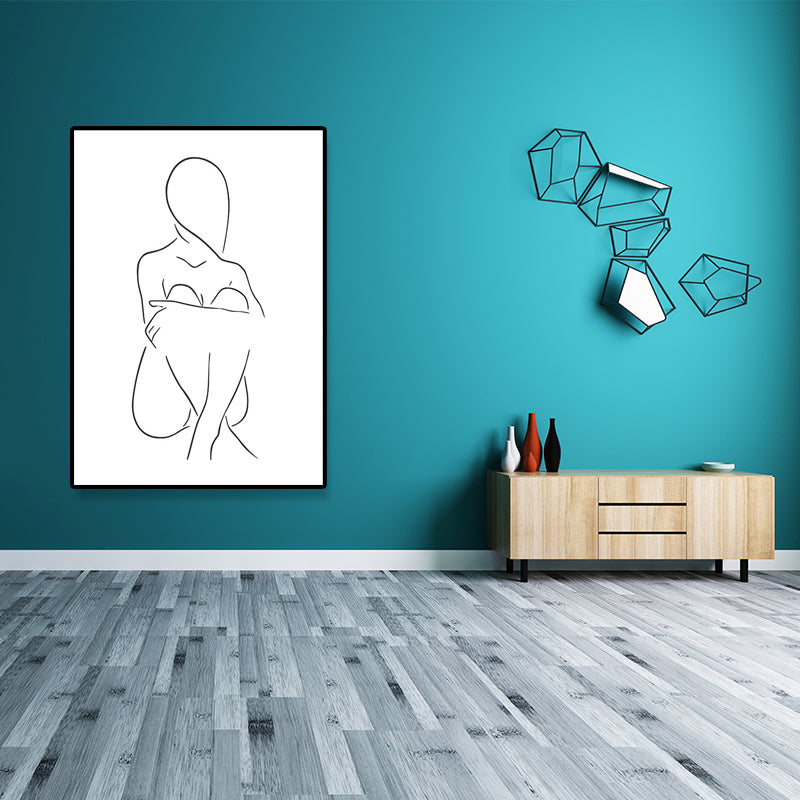 Brehn | Leinwand Texturiertes Gemälde Nordic Style Bleistift Mädchen Portrait Wandkunst, Mehrere Größen