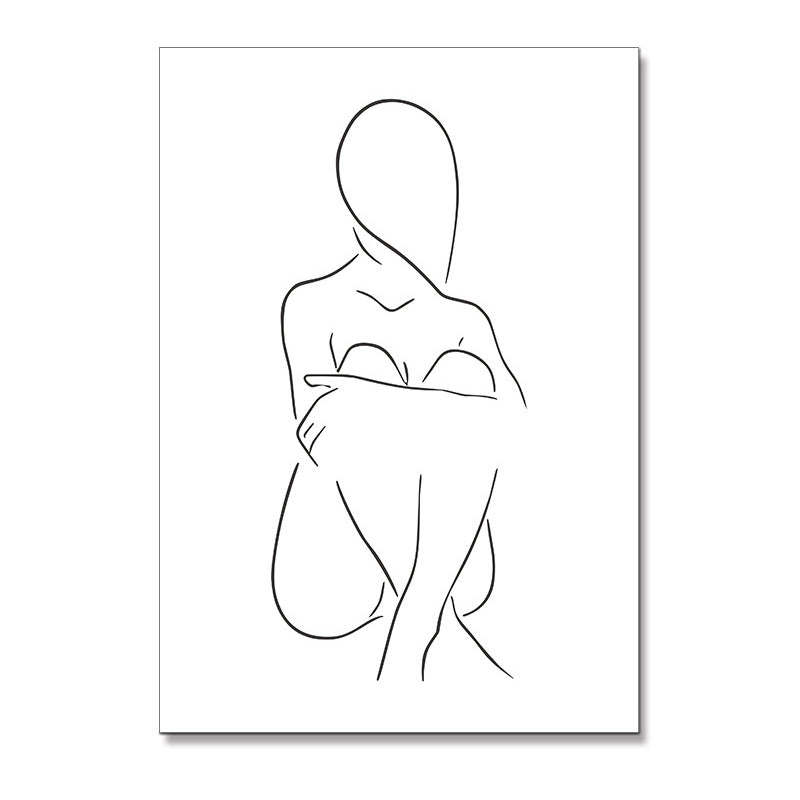 Brehn | Leinwand Texturiertes Gemälde Nordic Style Bleistift Mädchen Portrait Wandkunst, Mehrere Größen